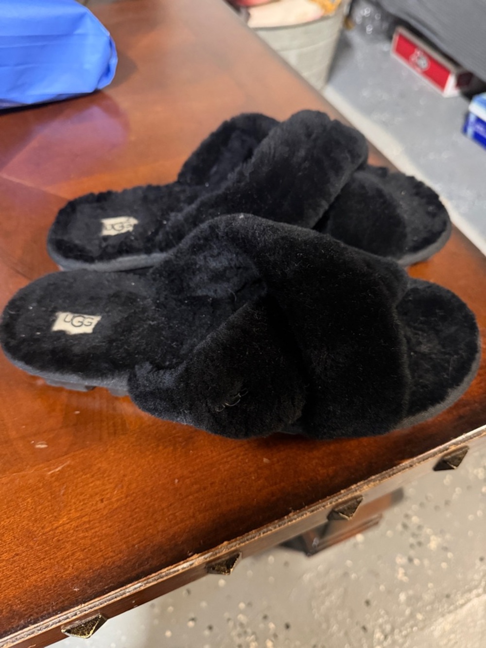 UGG Black Shearling Crisscross Slide Slippers